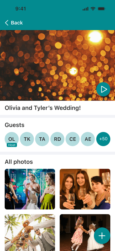 Picstax event screen showing a shared wedding photo album